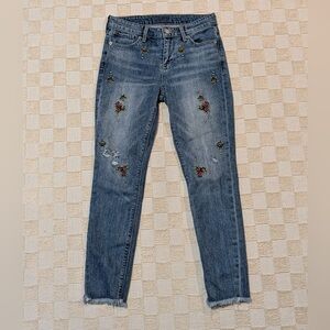 Lucky Brand Women’s Ava Crop Embroidered Skinny Jeans Size 0